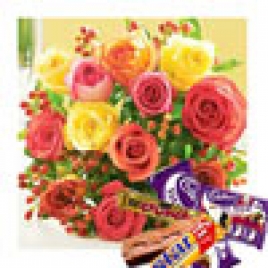 Mix Roses Bunch With Assorted Chocolates